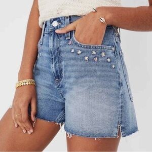Madewell Blue Denim High-Rise Shorts with Daisy Embroidery